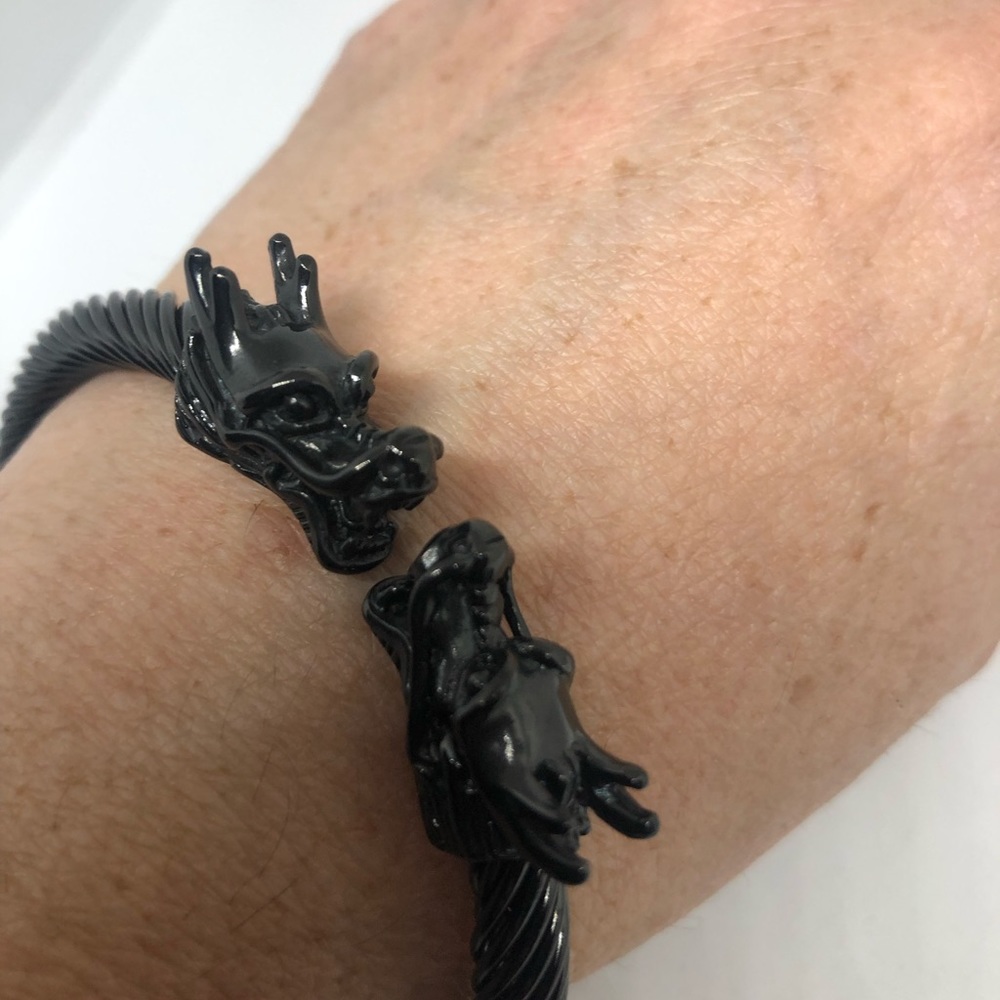 Vintage black rhodium dragon bangle bracelet